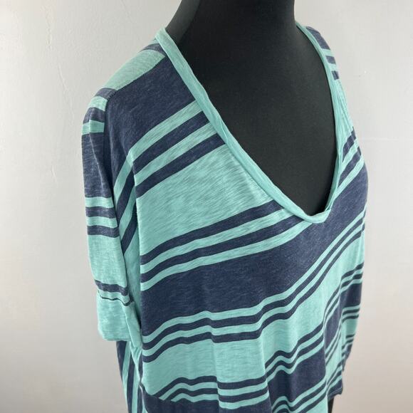 SPLENDID Blue Striped Cottom Flowy Assymetric Top Shirt Size L Large - Picture 4 of 10